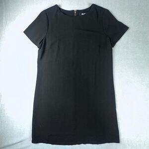 Lulus Black Shift Dress Medium Short Sleeve Lined Zip Back Little Black Dress